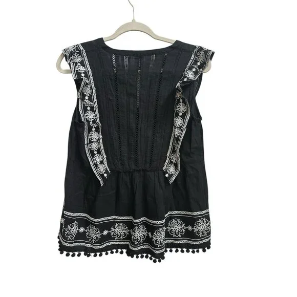 Anthropologie Akemi Kin Adelina Top Black Floral Embroider Peasant Sz 6 Boho - Picture 10 of 10